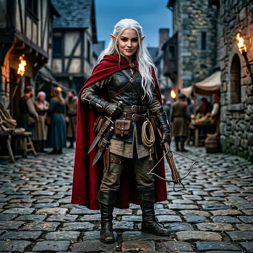 Half-Elf Rogue Girl: Disciplined & Mischevious | White Hair, Black Eyes