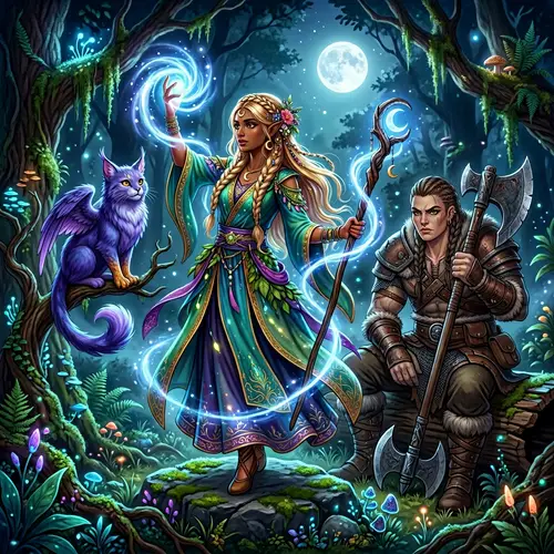 Half-Elf Moon Druid & Mystical Creature | Colorful Magic Characters