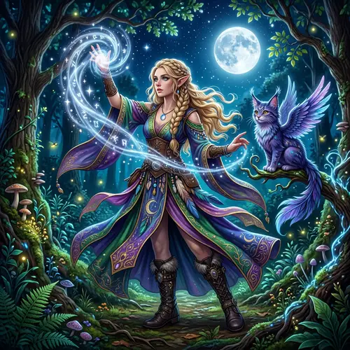 Half-Elf Moon Druid: Colorful Robes & Magic Powers
