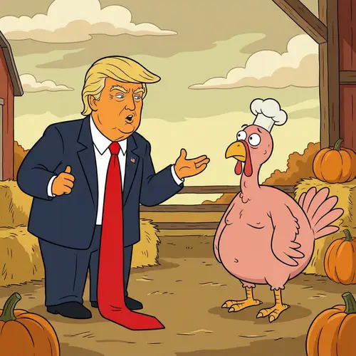 Donald Trump as a Naked Turkey Cartoon Character
