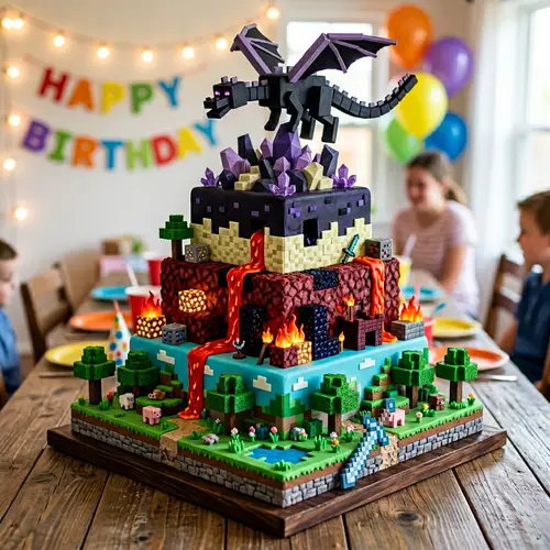 Minecraft-Inspired Dimension Change Cake