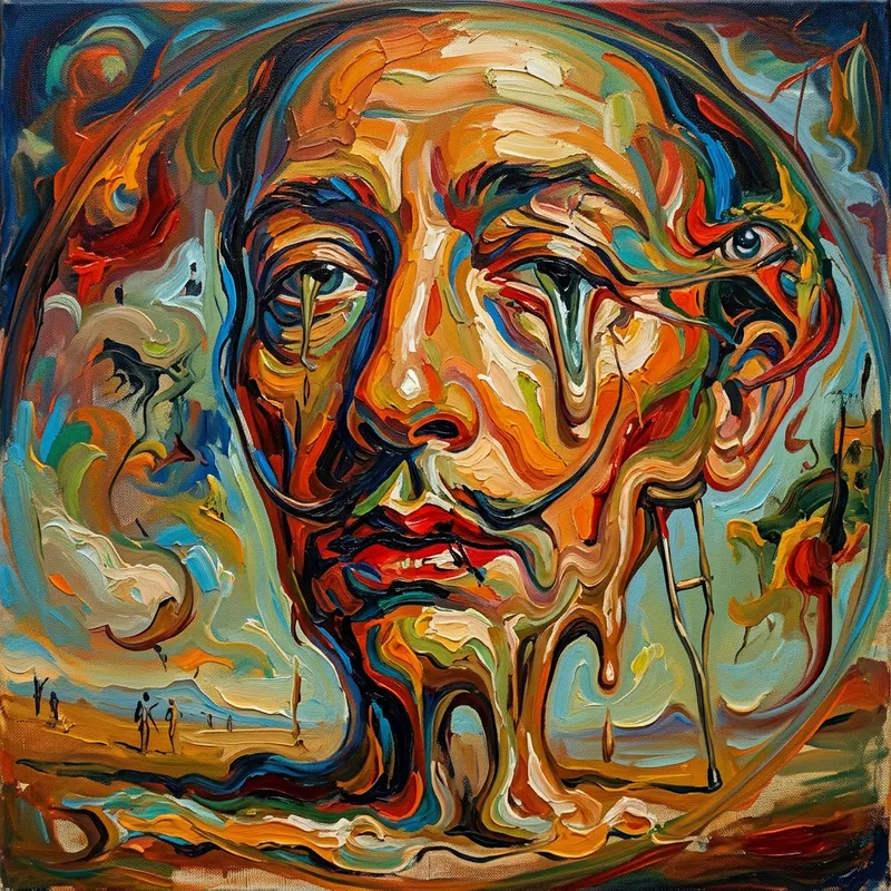 Surreal Human Face Portrait - Dali-inspired Abstract Art