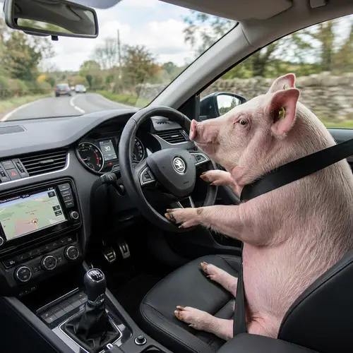 Intelligent Pig Drives Skoda Octavia | Funny Animal Automobile Scene