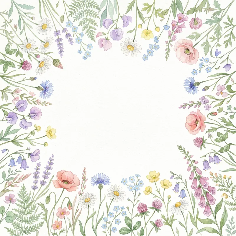 Wildflower Border Design in Soft Pastel Colors