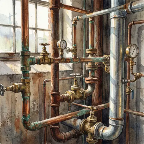 Realistic Watercolor of Intricate Plumbing Network