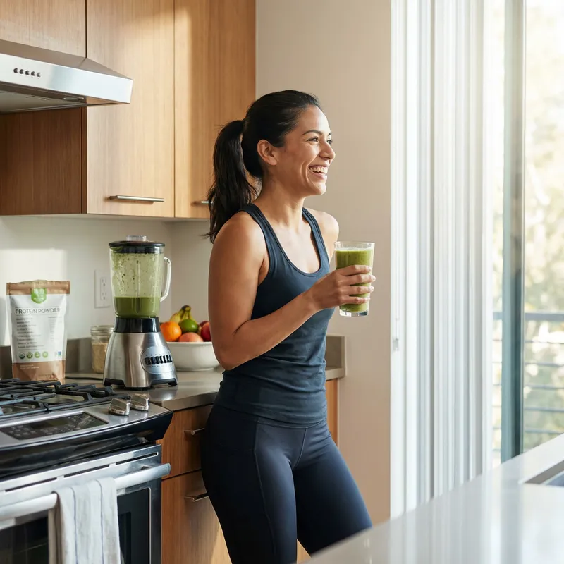 Healthy Lifestyle: Hispanic Woman Drinking Protein Shake