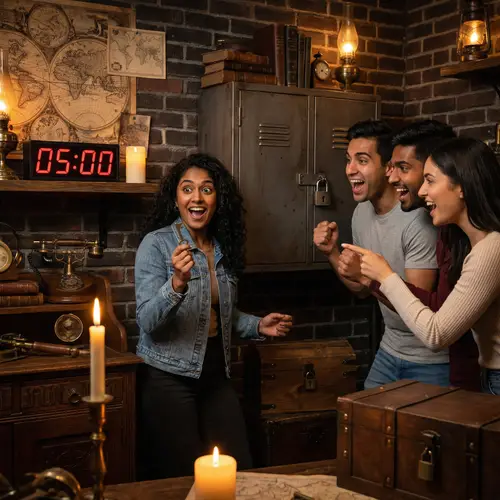 Diverse Friends in Thrilling Escape Room Adventure