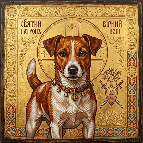 Patron: Faithful Canine in Orthodox Iconography Style