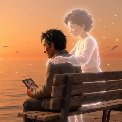 Melancholic Hispanic Man Contemplating Sunset by the Sea