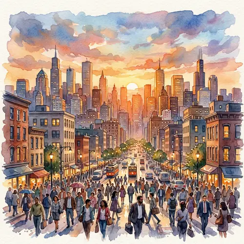 Cityscape Watercolor Painting | Evening Urban Scene Art