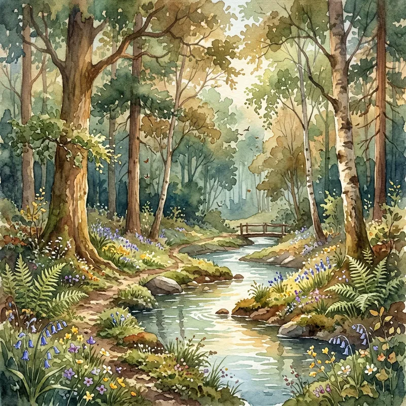 Enchanting Forest Watercolor Scene | Captivating Nature Art Enchanting Forest Watercolor Scene | Captivating Nature Art