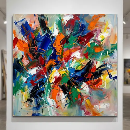 Vibrant Abstract Painting Featuring Contrasting Colors