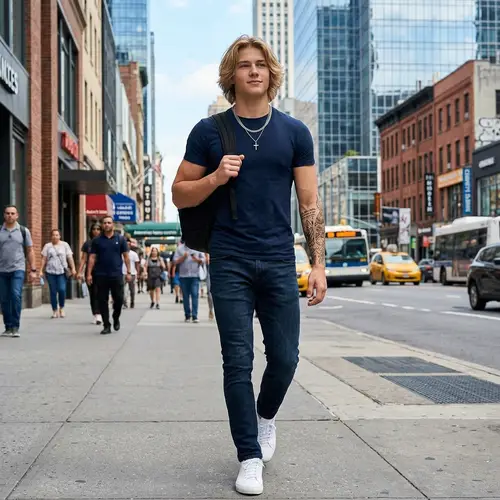 16-Year-Old Muscular Young Man with Blonde Hair and Tattoos