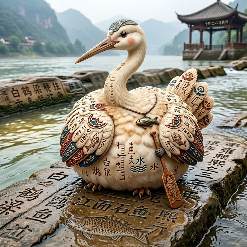 Chubby Crane with Ba Culture Inspired Feather Patterns