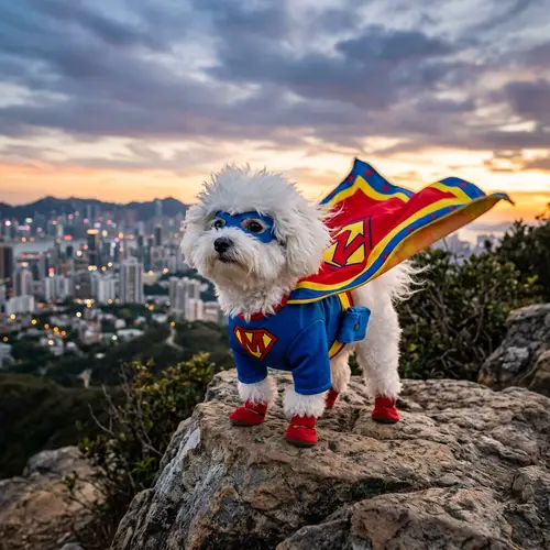 Fluffy Bichon Maltese Superhero With Colorful Cape