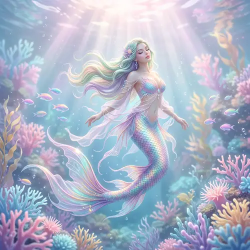 Ethereal Mermaid: Dreamlike Underwater Fantasy in Pastel Colors