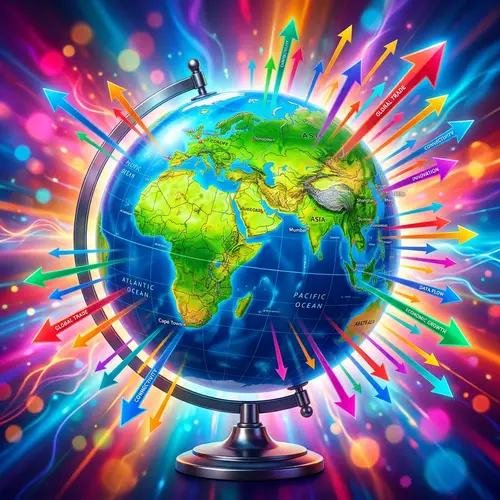 Vibrant Globe with Arrows: Global Growth & Transmission