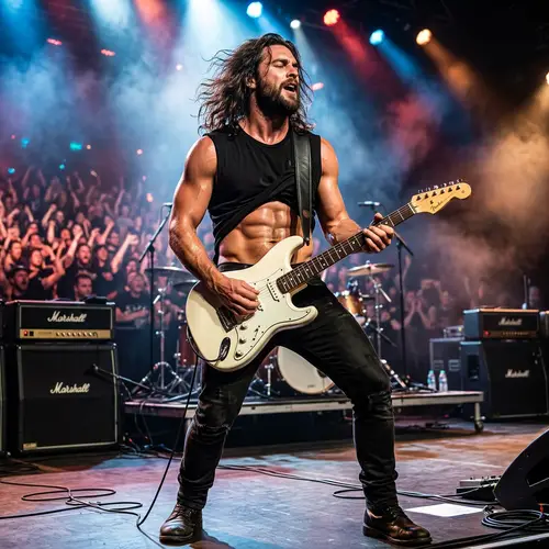 Rockstar Musician on Stage | Energetic Guitar Performance