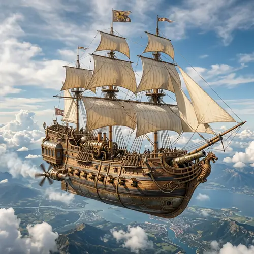 Grand Flying Ship with Metal and Wood Design