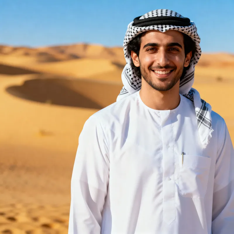 Traditional Saudi Attire in Desert Landscape