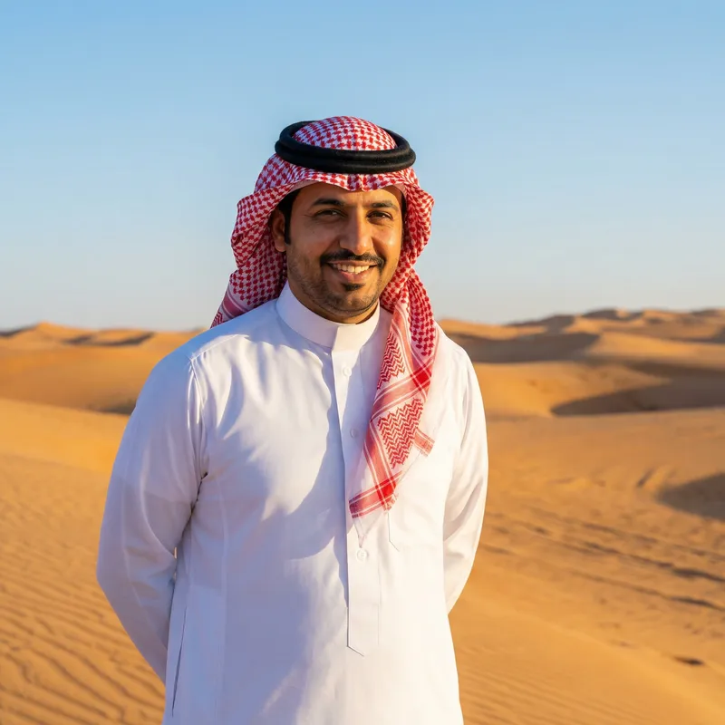 Traditional Saudi Attire in Desert Landscape Traditional Saudi Attire in Desert Landscape