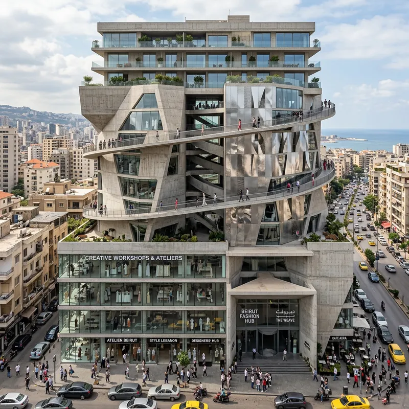 Beirut Fashion Hub: Brutalist Architecture with Retail, Workshops, Catwalk, and Residences