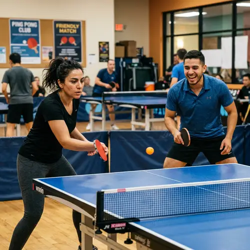 Exciting Ping Pong Match: Determined Woman Vs. Smiling Man