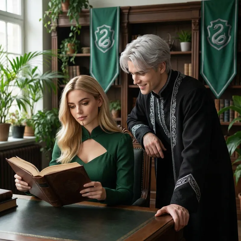 Captivating Study Scene with Slytherin Beauty Draco Malfoy