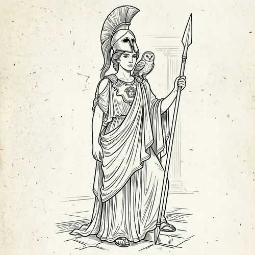 Elegant Line Drawing of Athena the Goddess