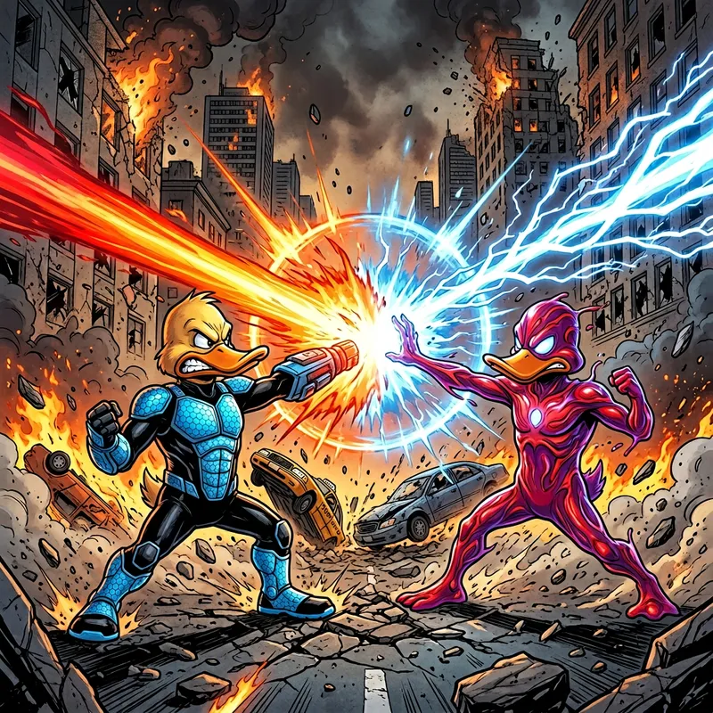 Epic Duck Battle: Anthromorphic Duck in Nano-Fiber Clash