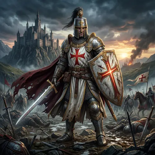 Fantasy Crusader with Sword and Shield