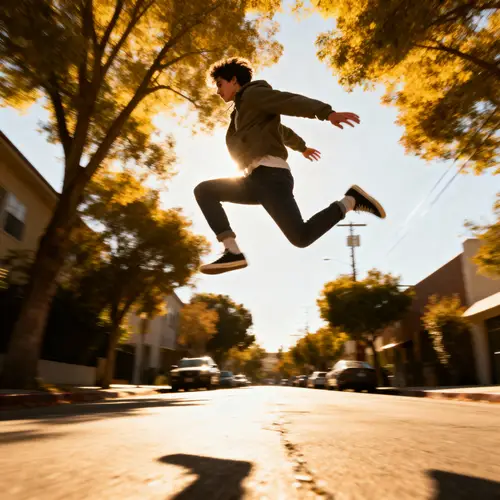 Person Jumping in the Air Above Trees