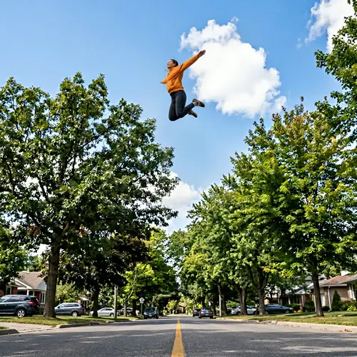 Person Jumping in the Air Above Trees