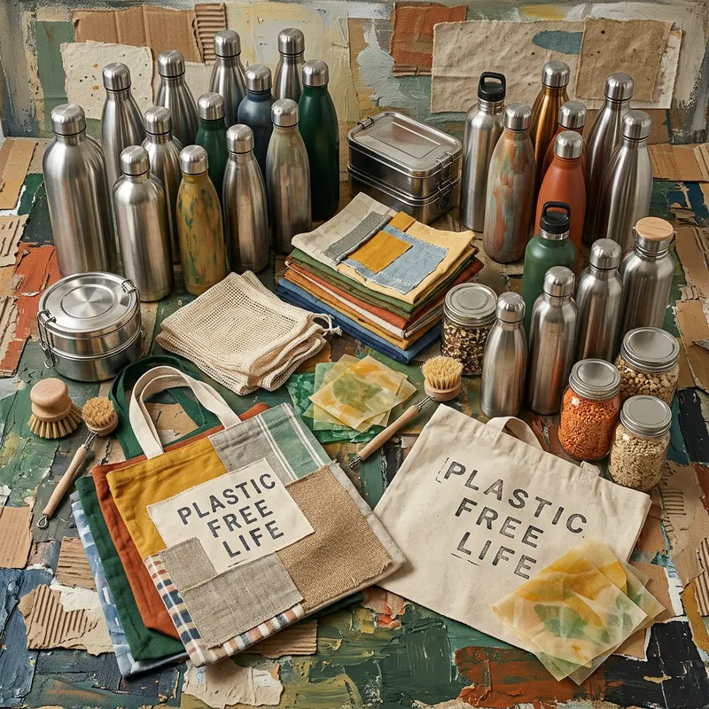 Vibrant Still Life with Reusable Items | Eco-Friendly Artwork