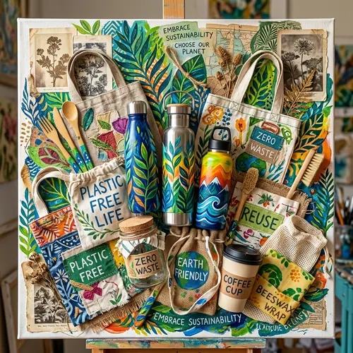 Eco-Friendly Stainless Steel Bottles & Cloth Bags Artwork