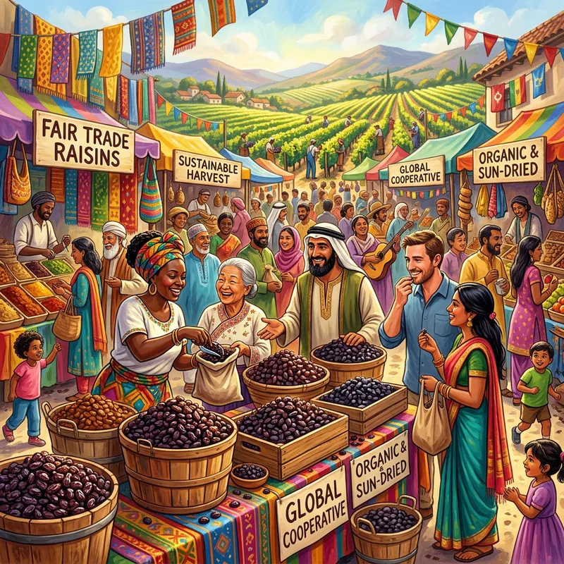 Colorful Fairtrade Raisins Marketplace Scene