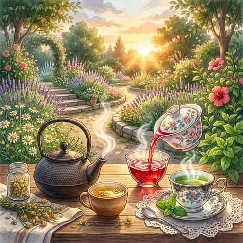 Soothing Herbal Tea Illustrations: Tranquil Garden Scenes