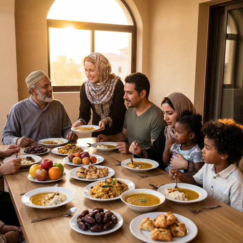 Vibrant Muslim Family Iftar Feast Image for Newsletter