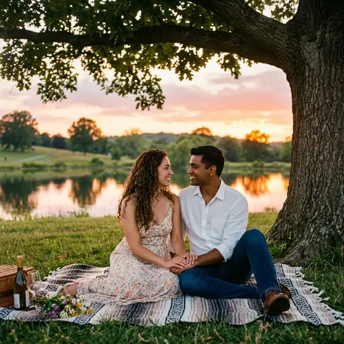 Romantic Scene of Love in Serene Park Setting