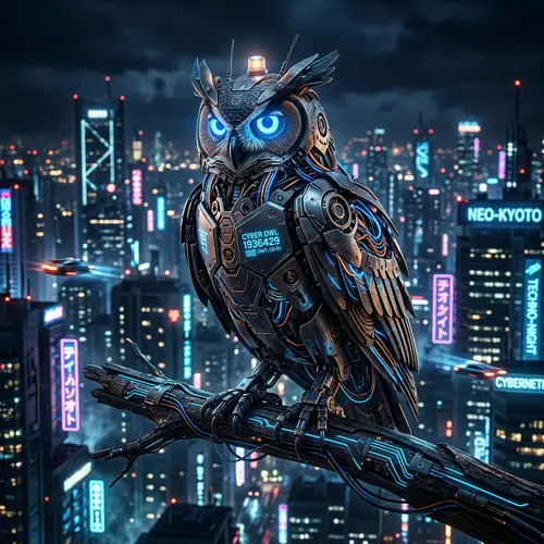 Cyber Owl: Futuristic Digital Artwork