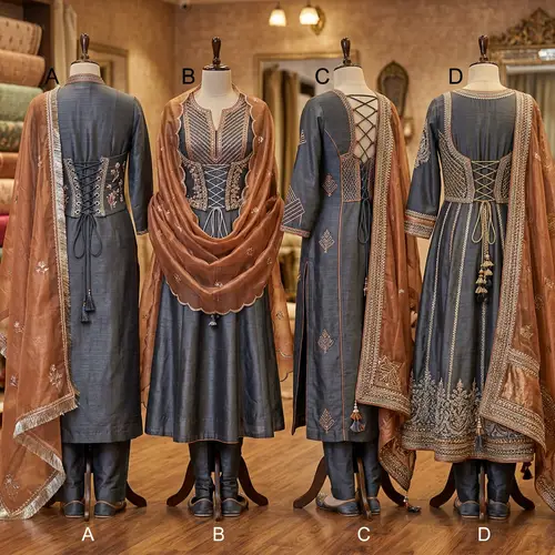 Elegant Dark Grey Silk Kurta Designs with Sheer Dupatta