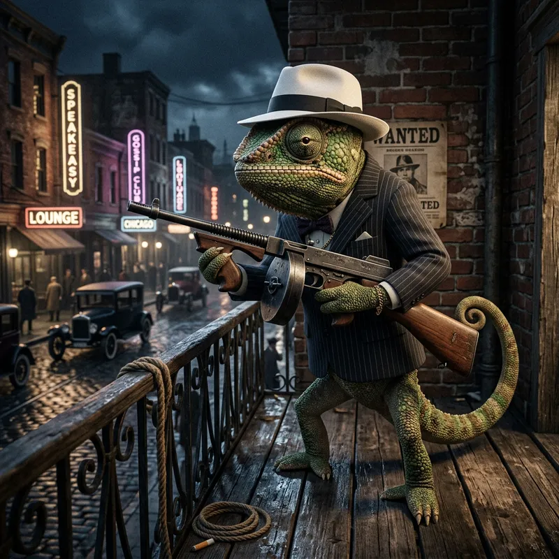 Mafioso Chameleon with Thompson Submachine Gun