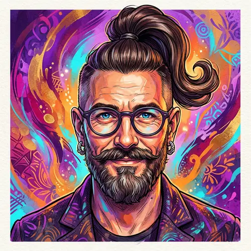 Unique Illustrated Face with Glasses and Mustache