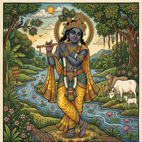 Divine Krishna Hand Drawing in Nature - Indian Male Artwork