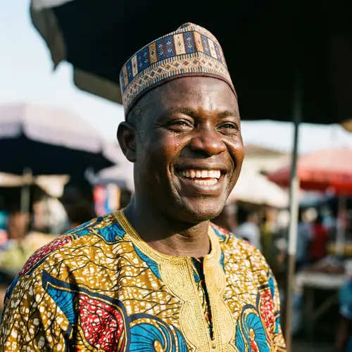 Joyful Black Muslim Man in Vibrant Clothing