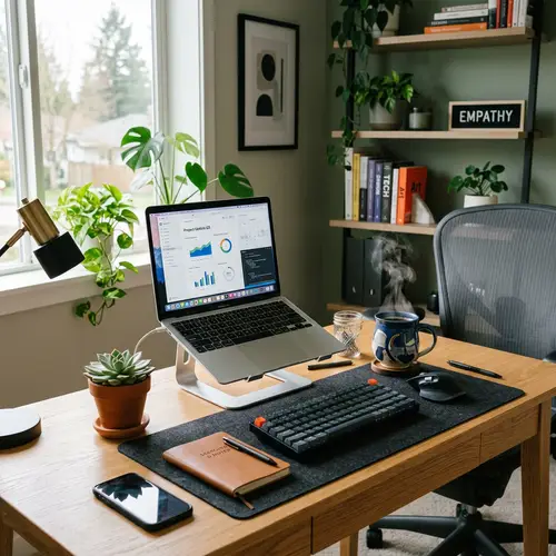 Cozy Modern Office with Laptop & Coffee