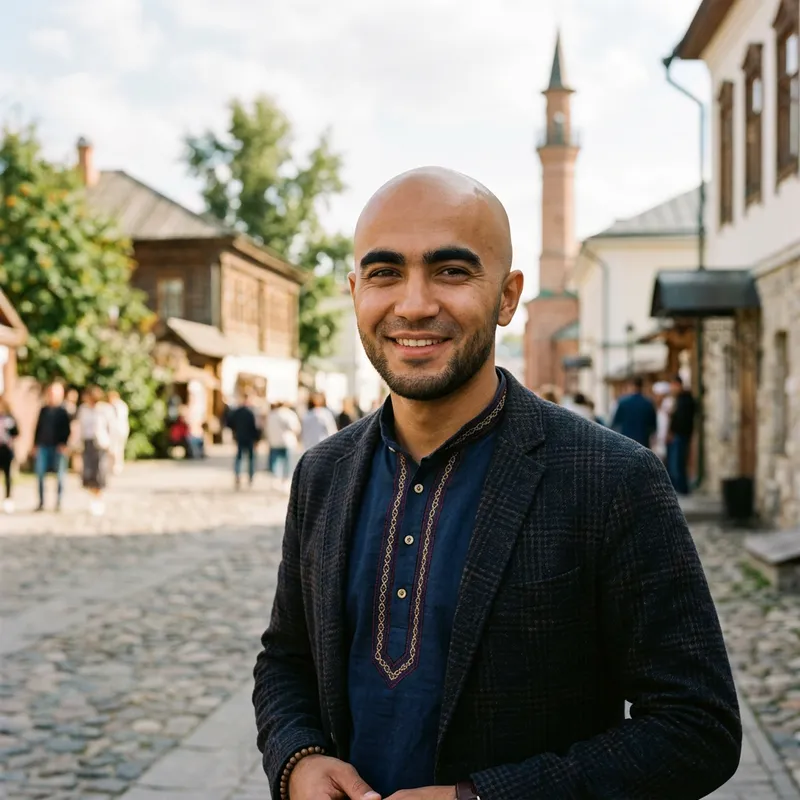 Young Tatar Man with Bald Head - Dark Hair