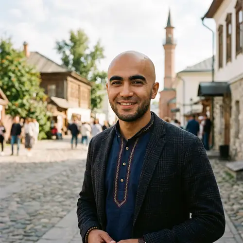 Young Tatar Man with Bald Head - Dark Black Hair