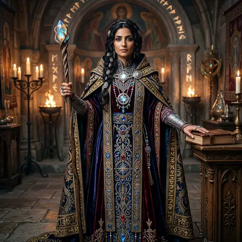 Enchanting Middle-Eastern Female Cleric in Fantasy Attire