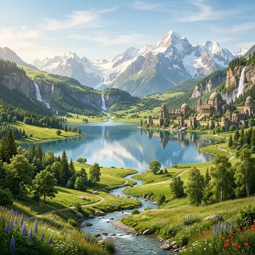Idyllic Landscape: Serenity & Grandeur | Majestic Mountains, Lush Hills